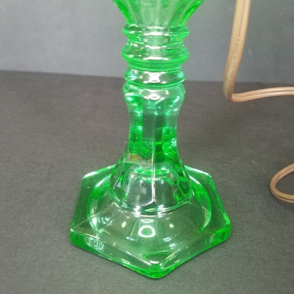 Vintage Westmoreland? Green Pressed Depression Glass Converted Whale Oil Lamp - Picture 3 of 10